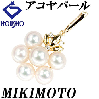 Pre-owned Mikimoto Akoya Pearl Pendant with Diamond and 18K Yellow Gold, featuring a leaf and botanical design. [Product Number: 901501]