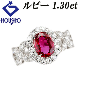 ルビー リング  ダイヤモンド Pt900 花 フラワー 植物 ボタニカル 透かし【中古】【901519】