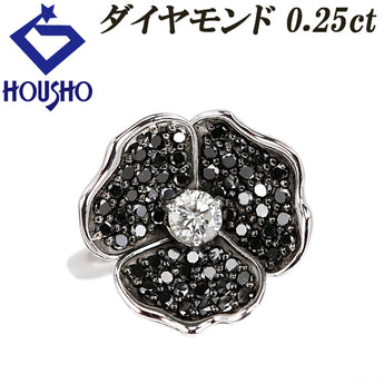 ダイヤモンド リング  ブラックダイヤモンド K18ホワイトゴールド 花 フラワー 植物 ボタニカル パヴェ【中古】【901567】