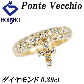 ポンテヴェキオ ダイヤモンド リング  K18イエローゴールド Ponte Vecchio ピンキーリング クロス 十字架 パヴェ 揺れる【中古】【901573】