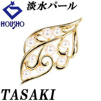 Tasaki Pearl Freshwater Pearl Pendant Top in 18K Yellow Gold, Openwork Leaf, Botanical Design [Pre-owned] [Item Number 901579]