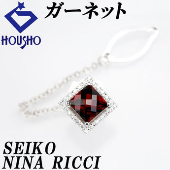 セイコー ニナリッチ NINARICCI ガーネット ブローチ ダイヤモンド K18ホワイトゴールド K14ホワイトゴールド SEIKO ピンブローチ 四角 スクエア【中古】【901584】