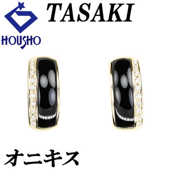 Tasaki Pearl Onyx Earrings with Diamonds in 18K Yellow Gold [Pre-owned] [Product Number: 901610]