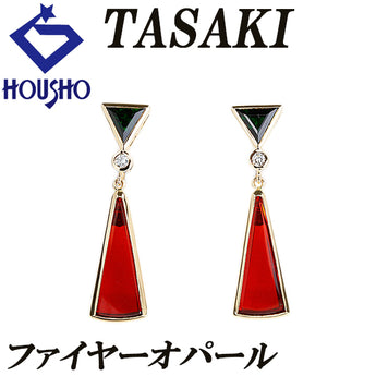 タサキ 田崎真珠 ファイアオパール イヤリング ダイヤモンド グリーントルマリン K18イエローゴールド TASAKI トリリアント 三角  揺れる【中古】【901614】