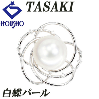 Tasaki Pearl White South Sea Pearl Pendant Top with Diamond, 18K White Gold, Flower, Botanical, Openwork [Pre-owned] [Product Number: 901648]