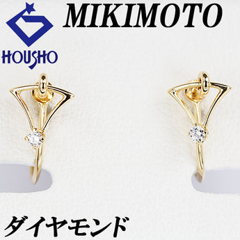 Pre-owned Mikimoto Diamond Earrings in 18K Yellow Gold with a Trillion-Shaped Triangle Triangle and Openwork Design. [Product Number: 901684]