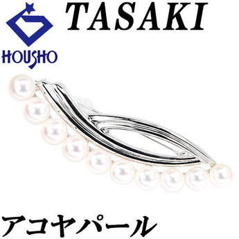 タサキ 田崎真珠 アコヤ真珠 ブローチ K14ホワイトゴールド TASAKI カーブ 透かし【中古】【901692】