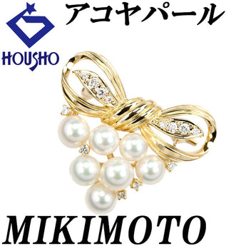 ミキモト アコヤ真珠 ブローチ ダイヤモンド K18イエローゴールド MIKIMOTO ペンダントトップ ２way リボン【中古】【901693】