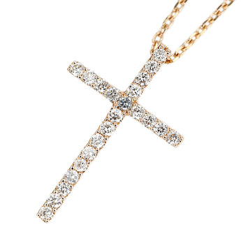 ダイヤモンド ネックレス K18ピンクゴールド クロス 十字架 ダブル 透かし 重ね付け風【中古】【901695】