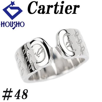 カルティエ C2 ハッピーバースデー リング K18ホワイトゴールド CARTIER #48 2000年 クリスマス限定 ホリデー 地金のみ 石なし 幅広 太め オープンリング【中古】【901715】