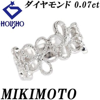 Mikimoto Diamond Ring, 18K White Gold, Floral, Botanical, Openwork, Milgrain, [Pre-owned] [Product Number: 901716]
