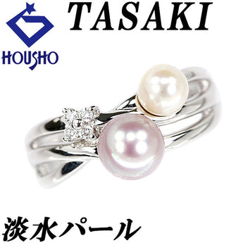 Tasaki Freshwater Pearl Ring with Diamonds in 18K White Gold (Pre-owned) [Product Number: 901722]