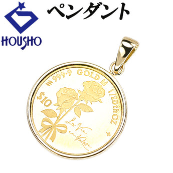 ペンダントトップ K24インゴット K18イエローゴールド バラ 薔薇 ローズ 花 フラワー 植物 ボタニカル コイン 1/20oz 1/20オンス 純金 金貨 メダル 地金のみ 石なし【中古】【901744】