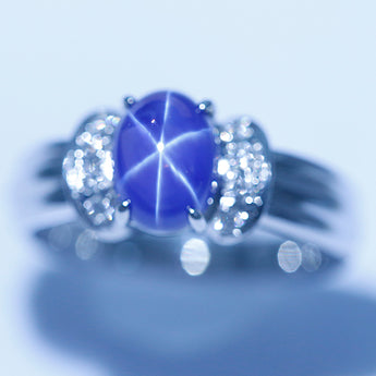 クレサンベール 京セラ スターサファイア リング  ダイヤモンド Pt950 CRESCENT VERT 再結晶【中古】【901749】