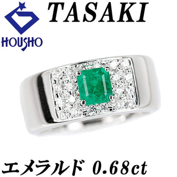 タサキ 田崎真珠 エメラルド リング  ダイヤモンド Pt900 TASAKI 幅広 太め【中古】【901756】
