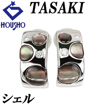 タサキ 田崎真珠 シェル イヤリング ダイヤモンド K18ホワイトゴールド TASAKI 水玉 ドット【中古】【901778】