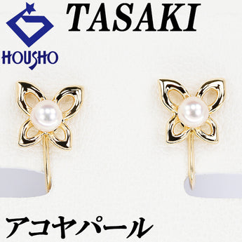 タサキ 田崎真珠 アコヤ真珠 イヤリング K18イエローゴールド TASAKI 蝶 チョウ バタフライ パピヨン 昆虫 動物 アニマル【中古】【901779】