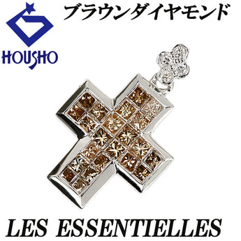 笠原真寿美/レ・エッセンシャル ダイヤモンド ペンダントトップ K18ホワイトゴールド KASAHARA MASUMI/LES ESSENTIELLES クロス 十字架 ミステリーセッティング 変形カット ファンシーカット プリンセスカット【中古】【901784】
