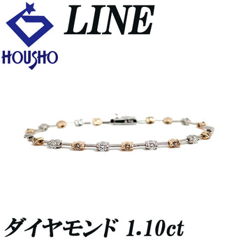 ライン デビアス DE BEERS ダイヤモンド ブレスレット  K18ピンクゴールド K18ホワイトゴールド LINE コンビ ステーション【中古】【901791】