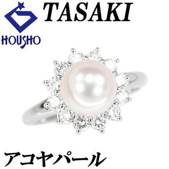 Pre-owned Tasaki Akoya Pearl Ring with Diamonds, Pt900, Item Number 901812
