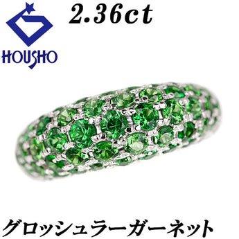 グロッシュラーガーネット リング  K18ホワイトゴールド ツァボライト パヴェ【中古】【901815】