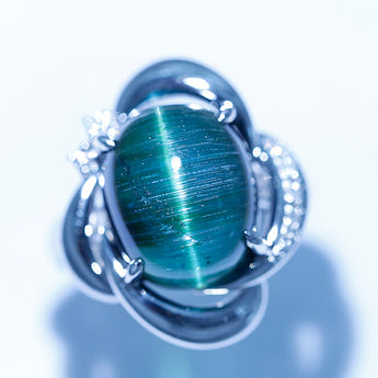 タサキ 田崎真珠 トルマリンキャッツアイ リング  ダイヤモンド Pt900 TASAKI 花 フラワー 植物 ボタニカル【中古】【901821】