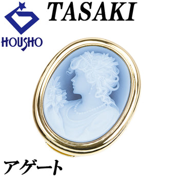 タサキ 田崎真珠 アゲート ブローチ K18イエローゴールド TASAKI 2way ペンダントトップ カメオ メノウ 女性 横顔 貴婦人【中古】【901827】