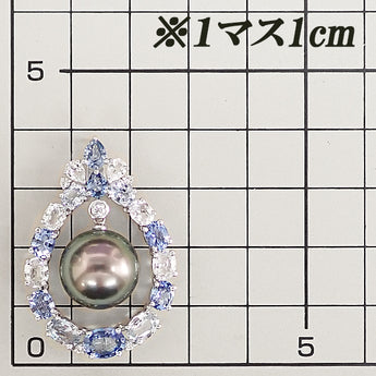 黒蝶真珠(南洋真珠) ペンダントトップ サファイア ダイヤモンド K18ホワイトゴールド ドロップ 雫 しずく 涙 なみだ 透かし【中古】【901929】