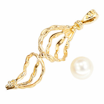 Tasaki Akoya pearl pendant top with diamonds, 18K yellow gold, openwork, matte finish, and basket. [Pre-owned] [Product Code: 901930]