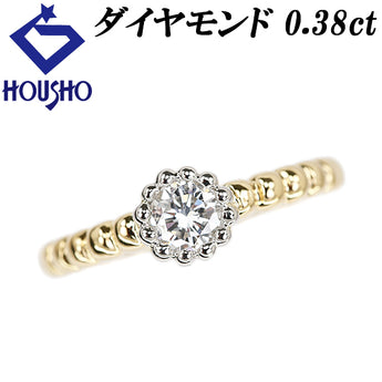 Diamond ring in 18K yellow gold (Pt900) with a single stone, milgrain and dots. [Pre-owned] [Product Number: 901963]
