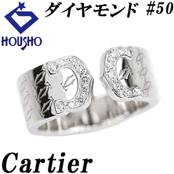 カルティエ ダイヤモンド C2 ハッピーバースデー リング K18ホワイトゴールド CARTIER #50 2000年 クリスマス限定 ホリデー 幅広 太め オープンリング【中古】【901968】