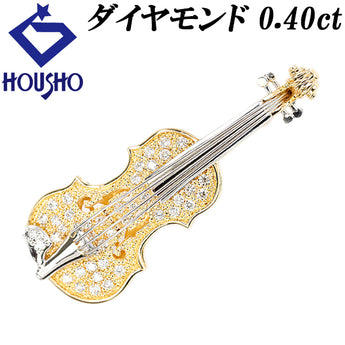 ダイヤモンド ブローチ K18イエローゴールド Pt900 バイオリン 楽器 音楽 ミュージック【中古】【902000】