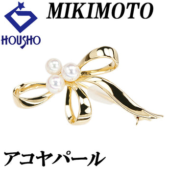 ミキモト アコヤ真珠 ブローチ K18イエローゴールド MIKIMOTO リボン【中古】【902001】