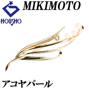 Mikimoto Akoya Pearl Brooch in 18K Yellow Gold, Floral, Botanical Design [Pre-owned] [902019]