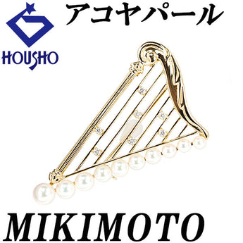 Pre-owned MIKIMOTO Akoya Pearl Brooch with Diamonds and 18K Yellow Gold. Also available: MIKIMOTO Harp, Musical Instrument, and Musical Instrument. [Product Number: 902023]