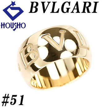 ブルガリ モノロゴ リング K18イエローゴールド BVLGARI #51 地金のみ 石なし 太め 幅広【中古】【902038】