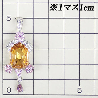 シトリン ペンダントトップ  ダイヤモンド ピンクサファイア K18ホワイトゴールド 花 フラワー 植物 ボタニカル 揺れる【中古】【902074】