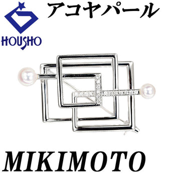 ミキモト アコヤ真珠 ブローチ ダイヤモンド K18ホワイトゴールド MIKIMOTO 透かし 四角 スクエア【中古】【902130】