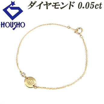 Pre-owned 18K Yellow Gold Diamond Bracelet with Initial "M" Smile Design, Double Chain and Single Stone. [Product Number: 902184]