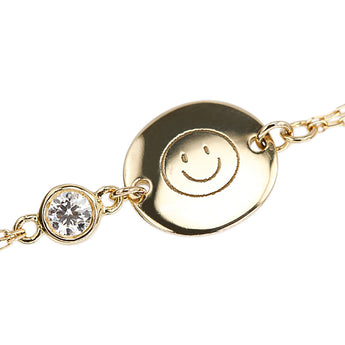 Pre-owned 18K Yellow Gold Diamond Bracelet with Initial "M" Smile Design, Double Chain and Single Stone. [Product Number: 902184]