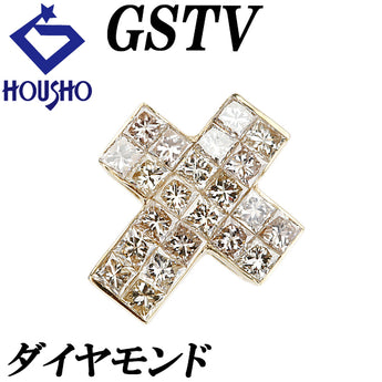 ジーエスティービー ブラウンダイヤモンド ペンダントトップ K18イエローゴールド GSTV クロス 十字架 変形カット ファンシーカット プリンセスカット ミステリーセッティング【中古】【902189】