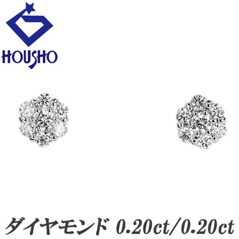 ダイヤモンド ピアス K18ホワイトゴールド 花 フラワー 植物 ボタニカル【中古】【902207】