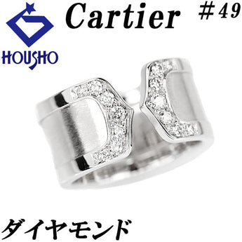 カルティエ ダイヤモンド C2 リング K18ホワイトゴールド CARTIER #49 オープンリング 梨地 ツヤ消し マット 幅広 太め【中古】【902269】