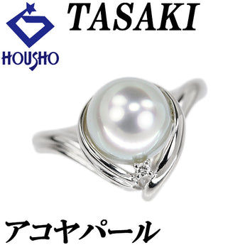 タサキ 田崎真珠 アコヤ真珠 リング ダイヤモンド Pt900 TASAKI V字【中古】【902292】