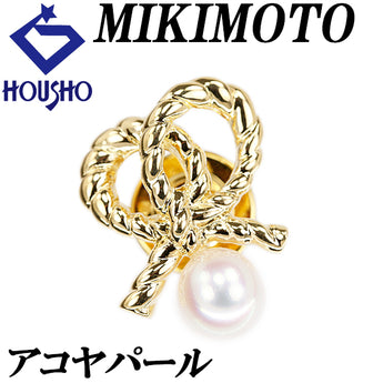 ミキモト アコヤ真珠 ブローチ K18イエローゴールド MIKIMOTO リボン ハート 一粒パール ツイスト ロープ【中古】【902295】