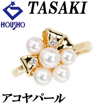 タサキ 田崎真珠 アコヤ真珠 リング ダイヤモンド K18イエローゴールド TASAKI ベビーパール リボン【中古】【902324】