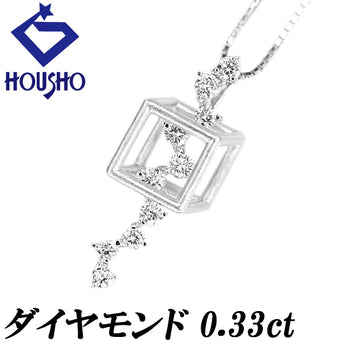 ダイヤモンド ネックレス K18ホワイトゴールド 四角 スクエア 透かし 梨地 マット ツヤ消し【中古】【902325】