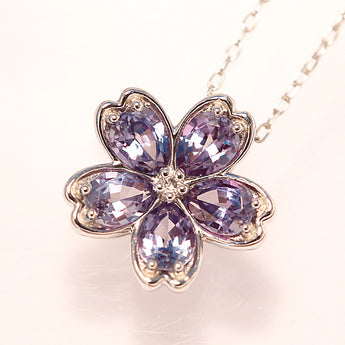 クレサンベール アレキサンドライト ネックレス ダイヤモンド Pt900 Pt850 CRESCENT VERT 再結晶 桜 サクラ 花 フラワー 植物 ボタニカル【中古】【902346】