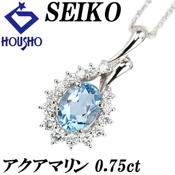 セイコー アクアマリン ネックレス ダイヤモンド Pt900 Pt850 SEIKO ドロップ 雫 しずく 涙 なみだ【中古】【902352】