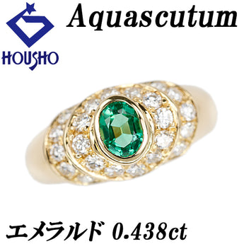 アクアスキュータム エメラルド リング ダイヤモンド K18イエローゴールド Aquascutum【中古】【902357】